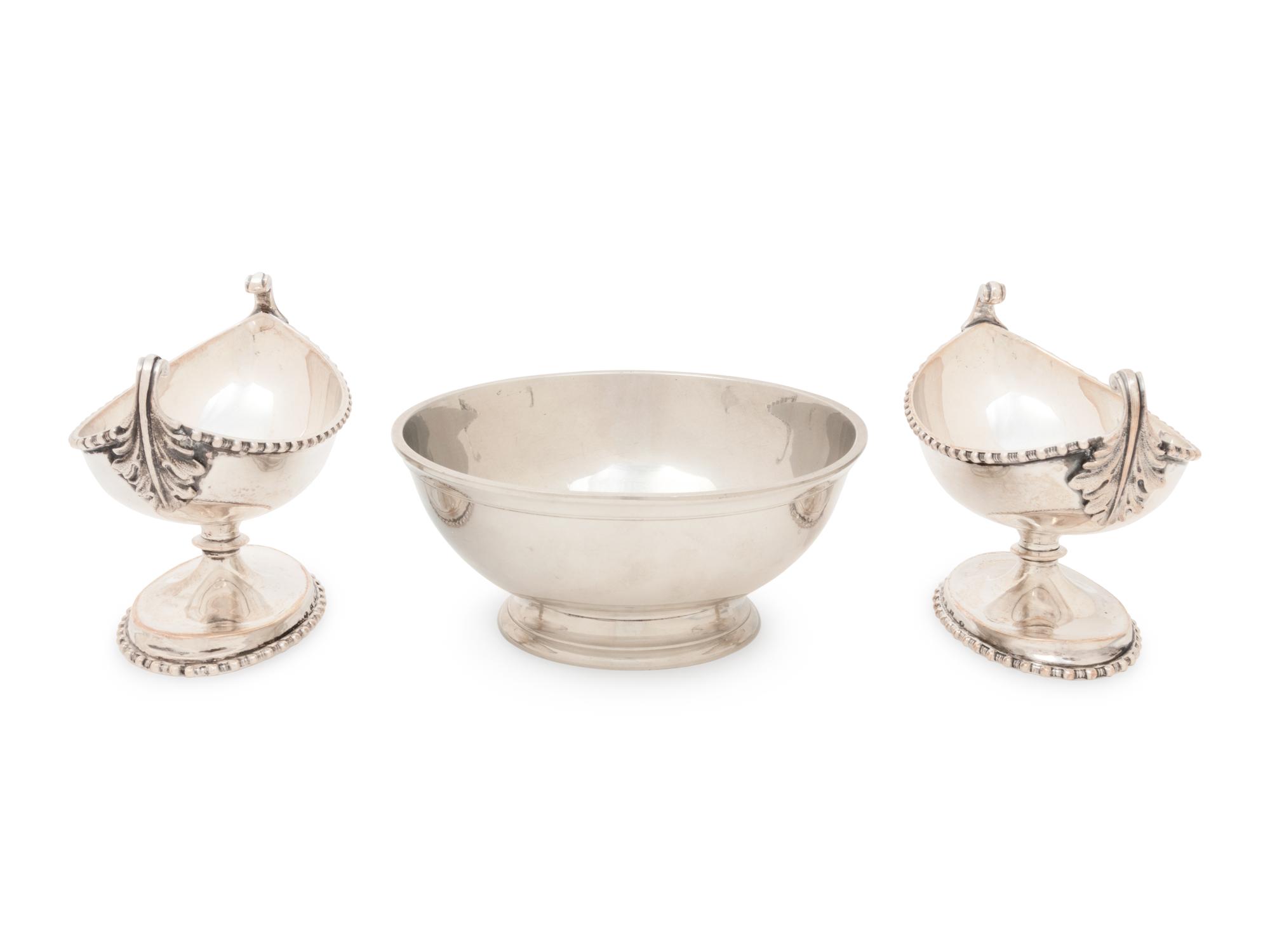 A Group of Three Silvered-Metal Table Articles