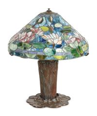 A Leaded Glass and Bronze "Water Lily" Table Lamp