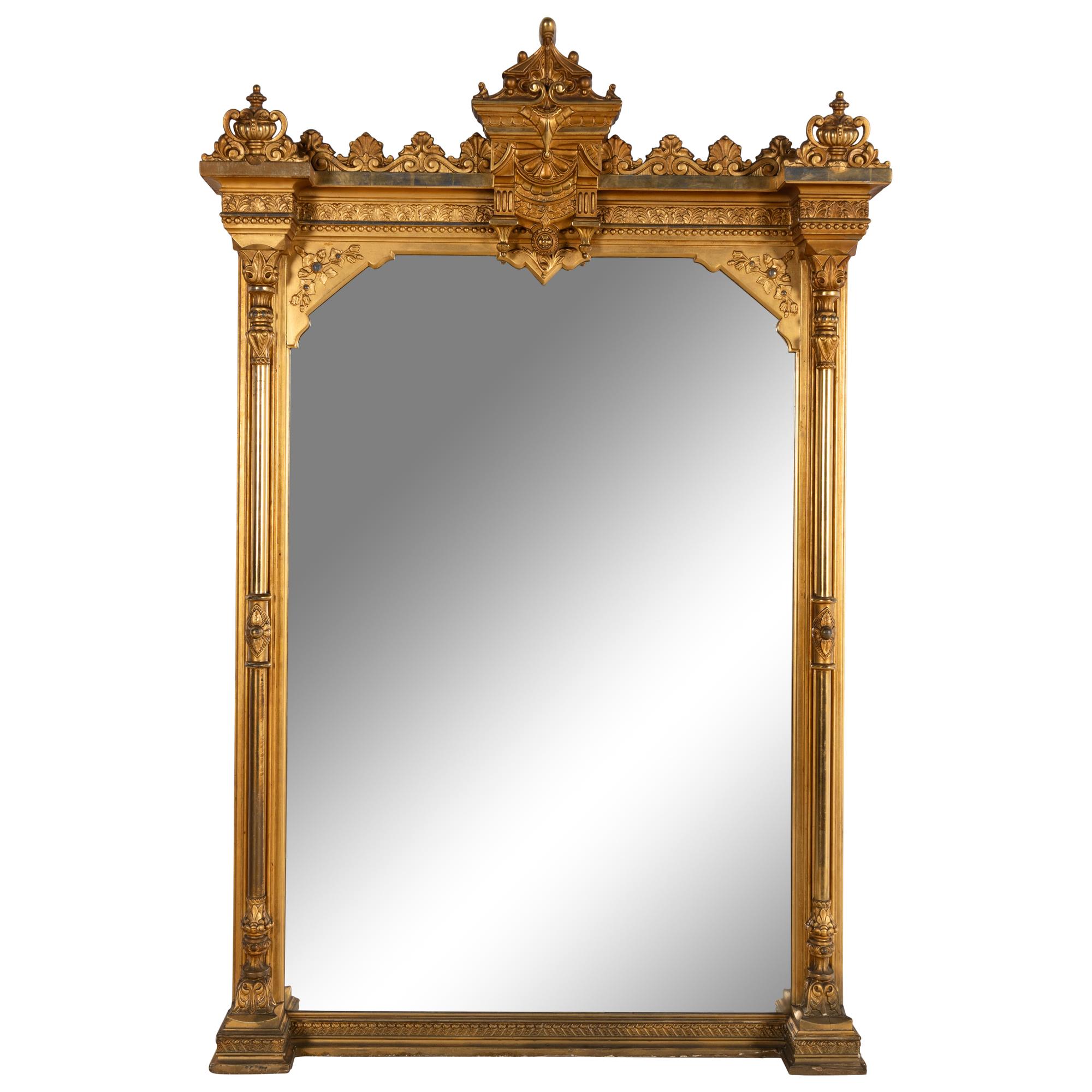 A Napoleon III Giltwood Overmantel Mirror