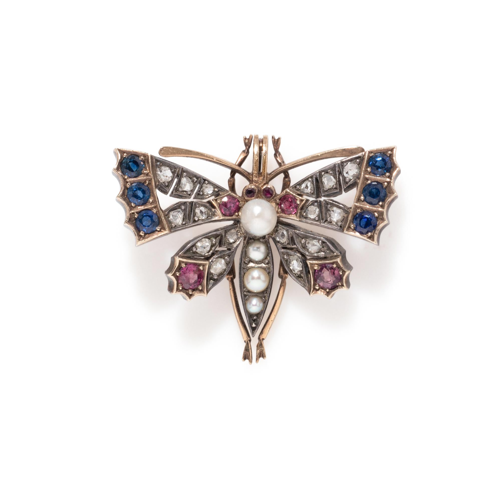 ANTIQUE, MULTIGEM AND DIAMOND BUTTERFLY BROOCH