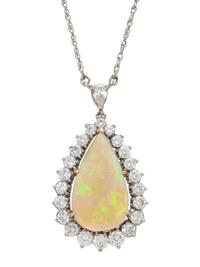 WHITE GOLD, OPAL AND DIAMOND NECKLACE