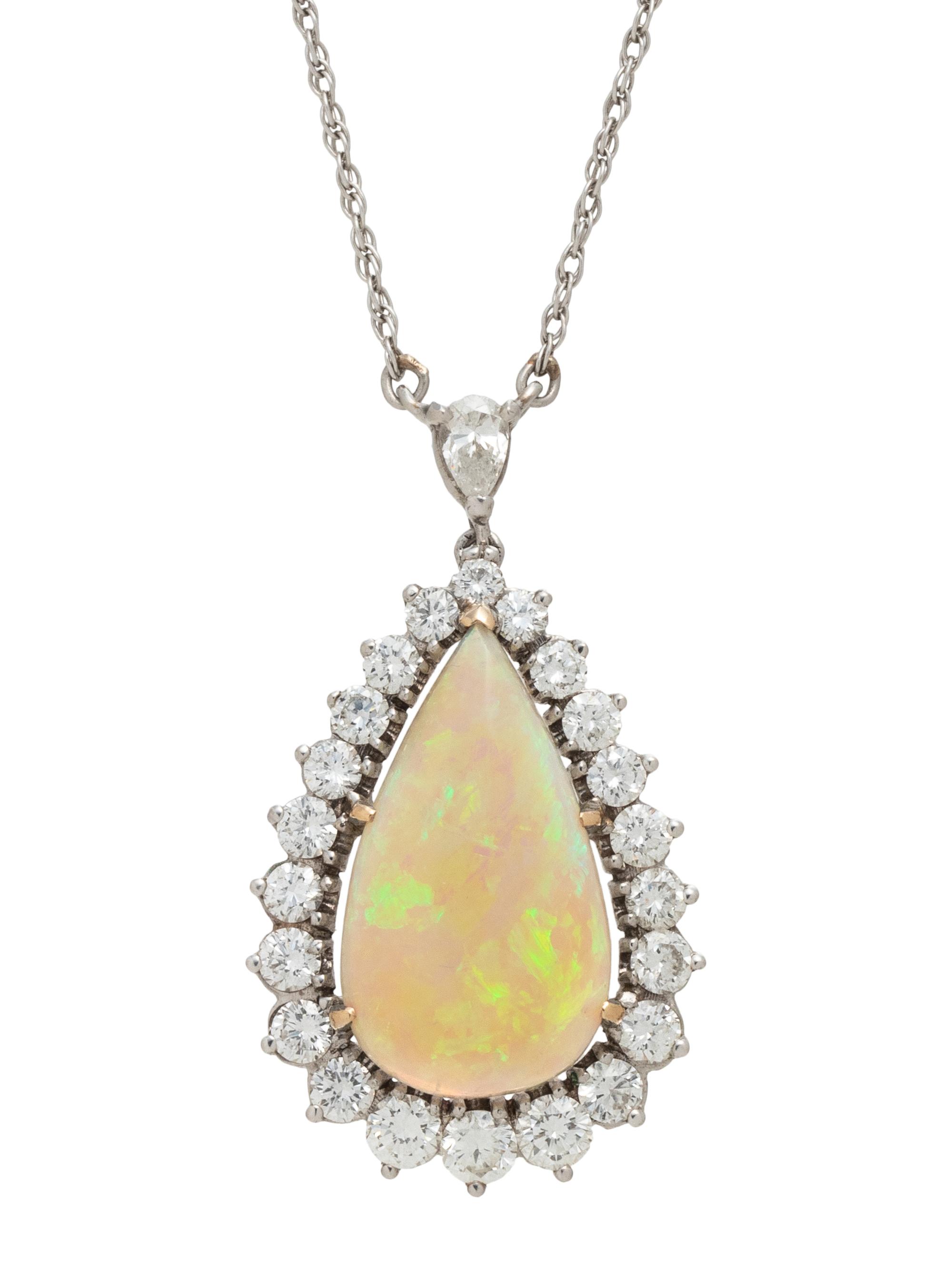 WHITE GOLD, OPAL AND DIAMOND NECKLACE