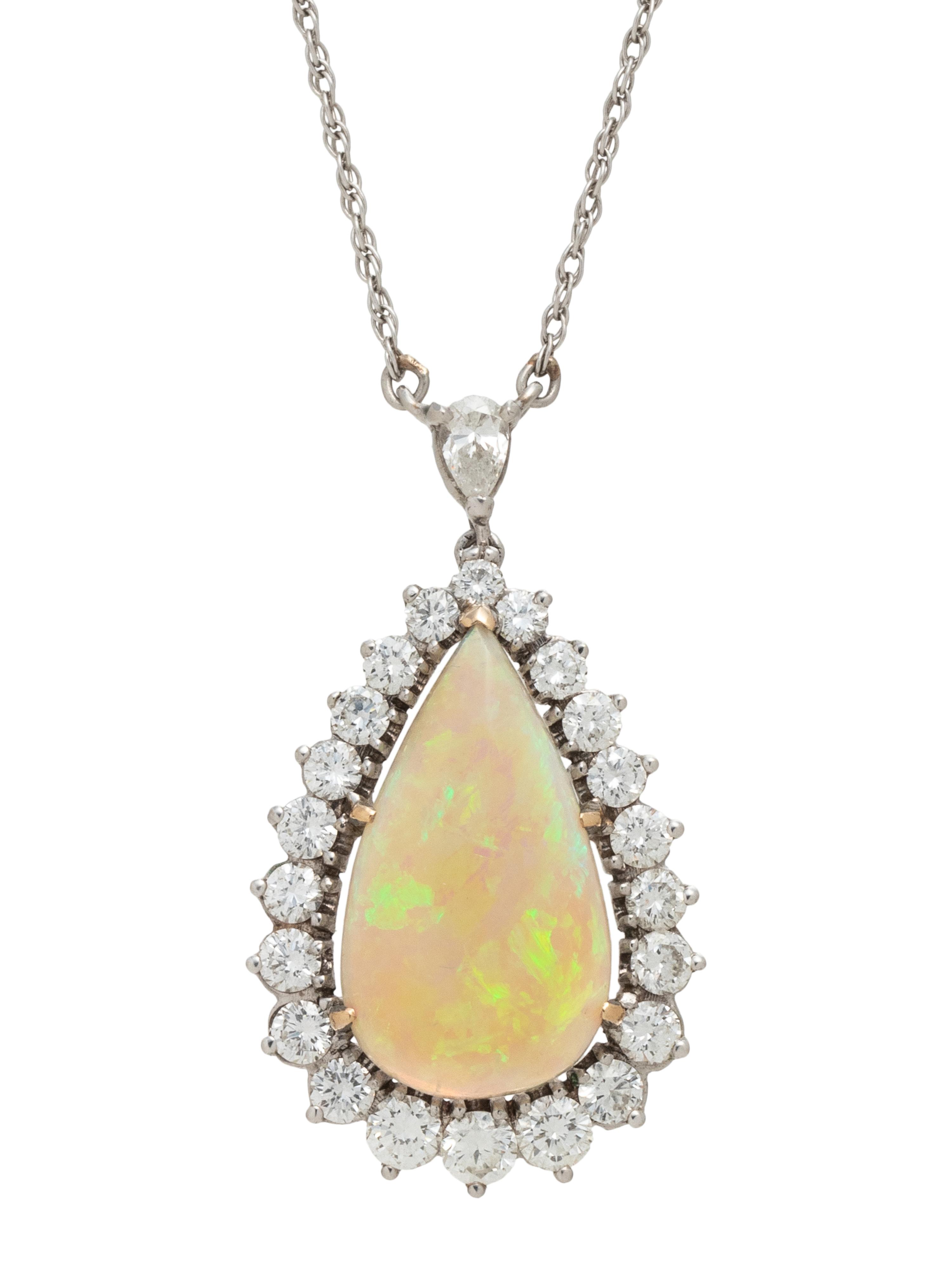 WHITE GOLD, OPAL AND DIAMOND NECKLACE