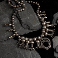 Early Navajo Ingot and Turquoise Squash Blossom Necklace