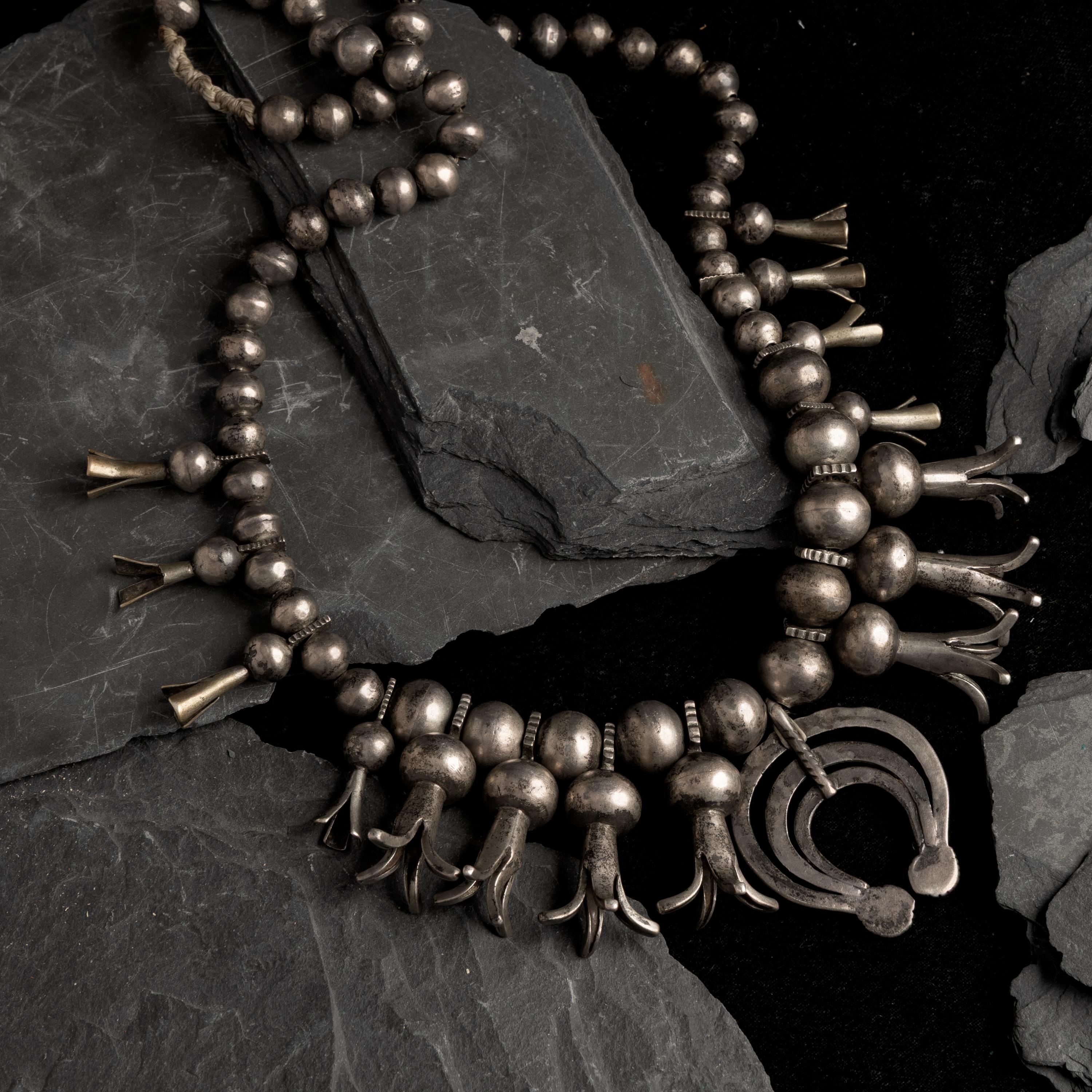 Early Navajo Ingot and Turquoise Squash Blossom Necklace