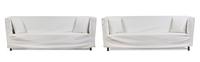 A Pair of Flexform Twill-Slipcovered Sofas Height 27 x width 82 x depth 30 inches.