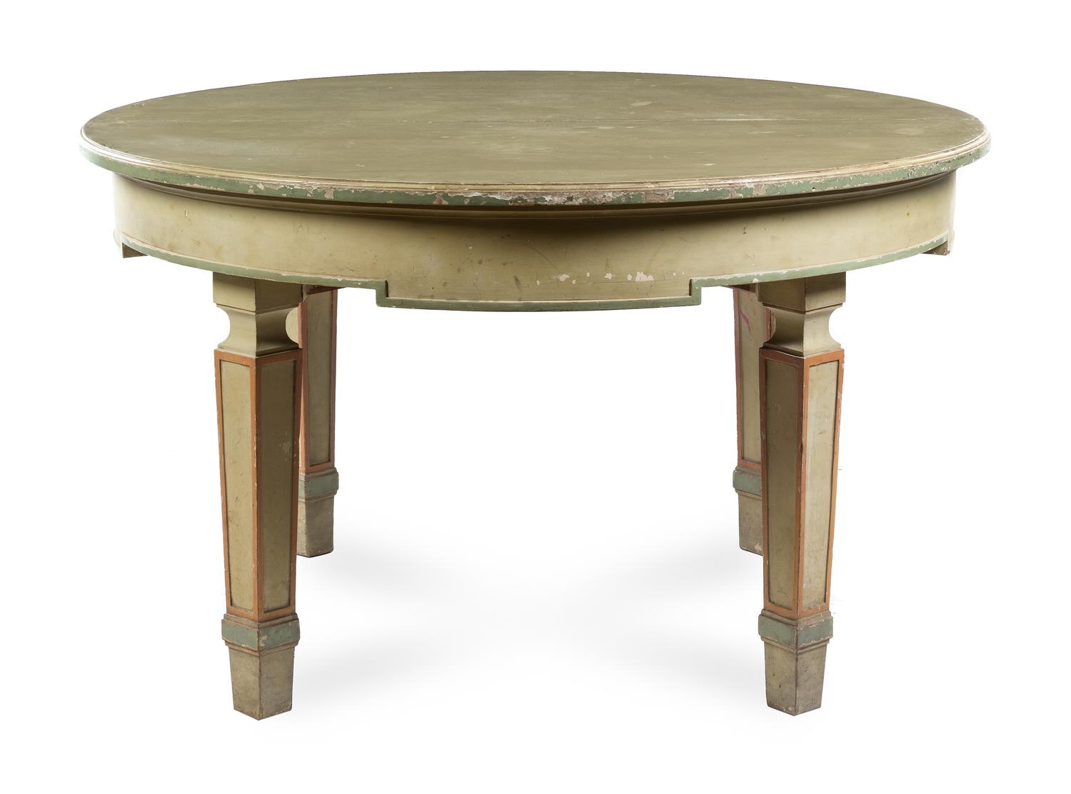 An Italian Painted Extension Dining Table Height 34 x diameter of top 56 1/2 inches (closed). — LUCCA, LATE 18TH CENTURY