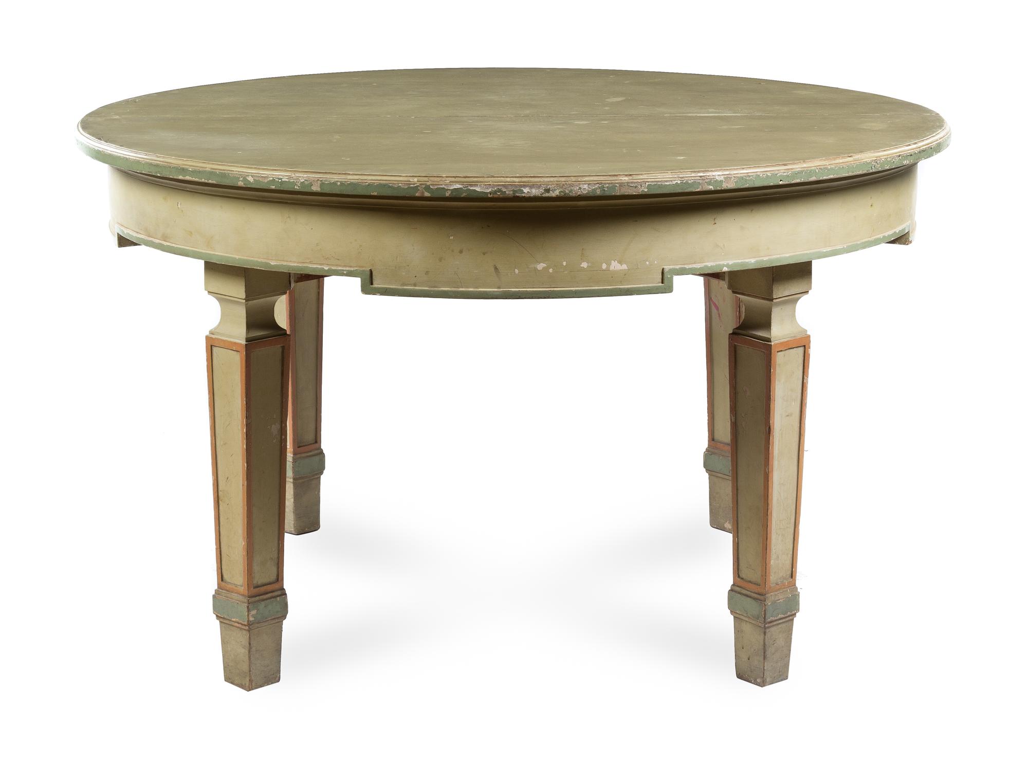 An Italian Painted Extension Dining Table Height 34 x diameter of top 56 1/2 inches (closed). — LUCCA, LATE 18TH CENTURY