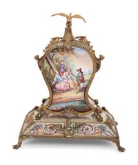 A Continental Gilt Metal and Enamel Table Clock