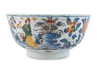 A Dutch Delft Polychrome Decorated and Glazed Earthenware Punch Bowl