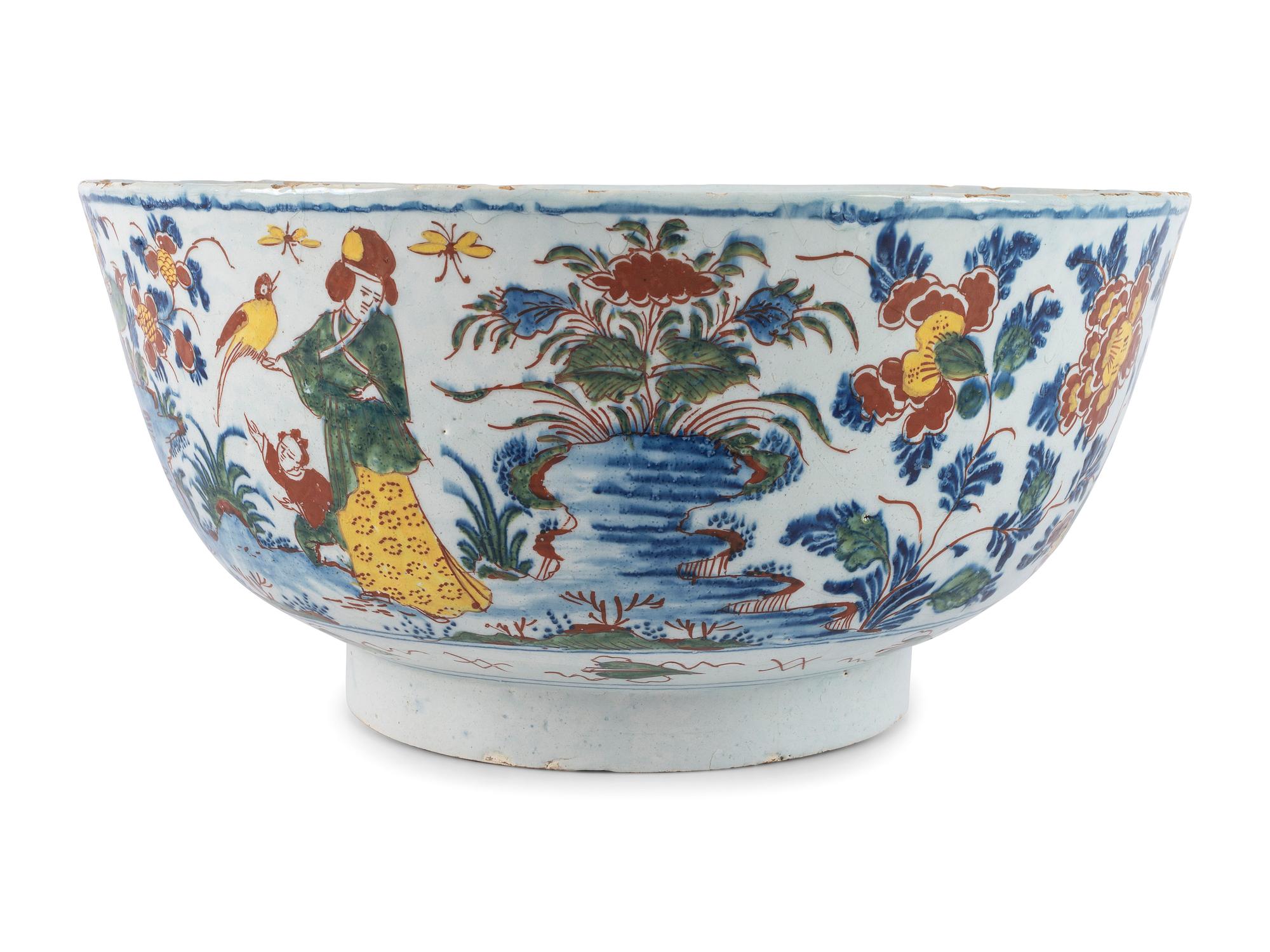 A Dutch Delft Polychrome Decorated and Glazed Earthenware Punch Bowl