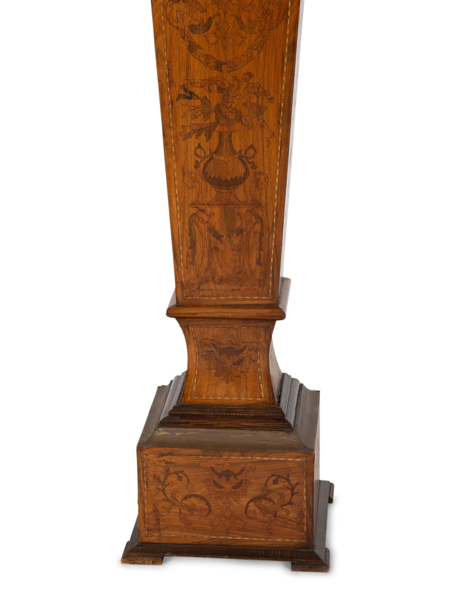 A Pair of Continental Marquetry Marble-Top Pedestals