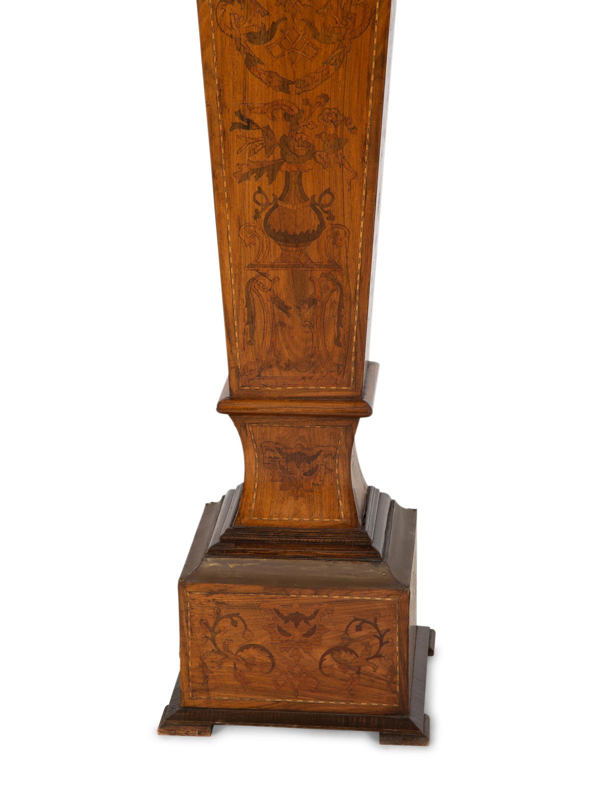 A Pair of Continental Marquetry Marble-Top Pedestals