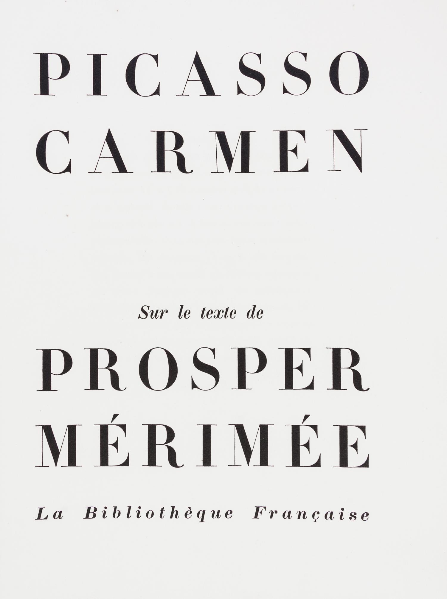 (PICASSO, PABLO) MERIMEE, PROSPER. Carmen. [Paris, 1949]. Limited, signed.