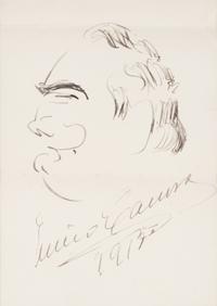 CARUSO, Enrico (1873-1921). Original drawing, profile self portrait caricature, in pen and ink, signed and dated lower margin ("Enrico Caruso 1913").