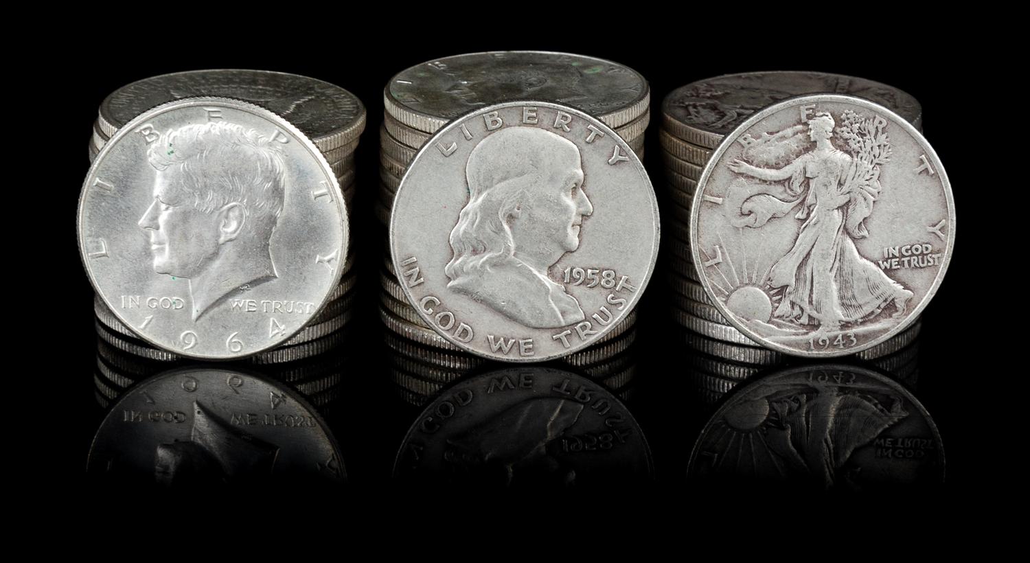 A Group of American Pennies, Half-dollars and Silver Dollars