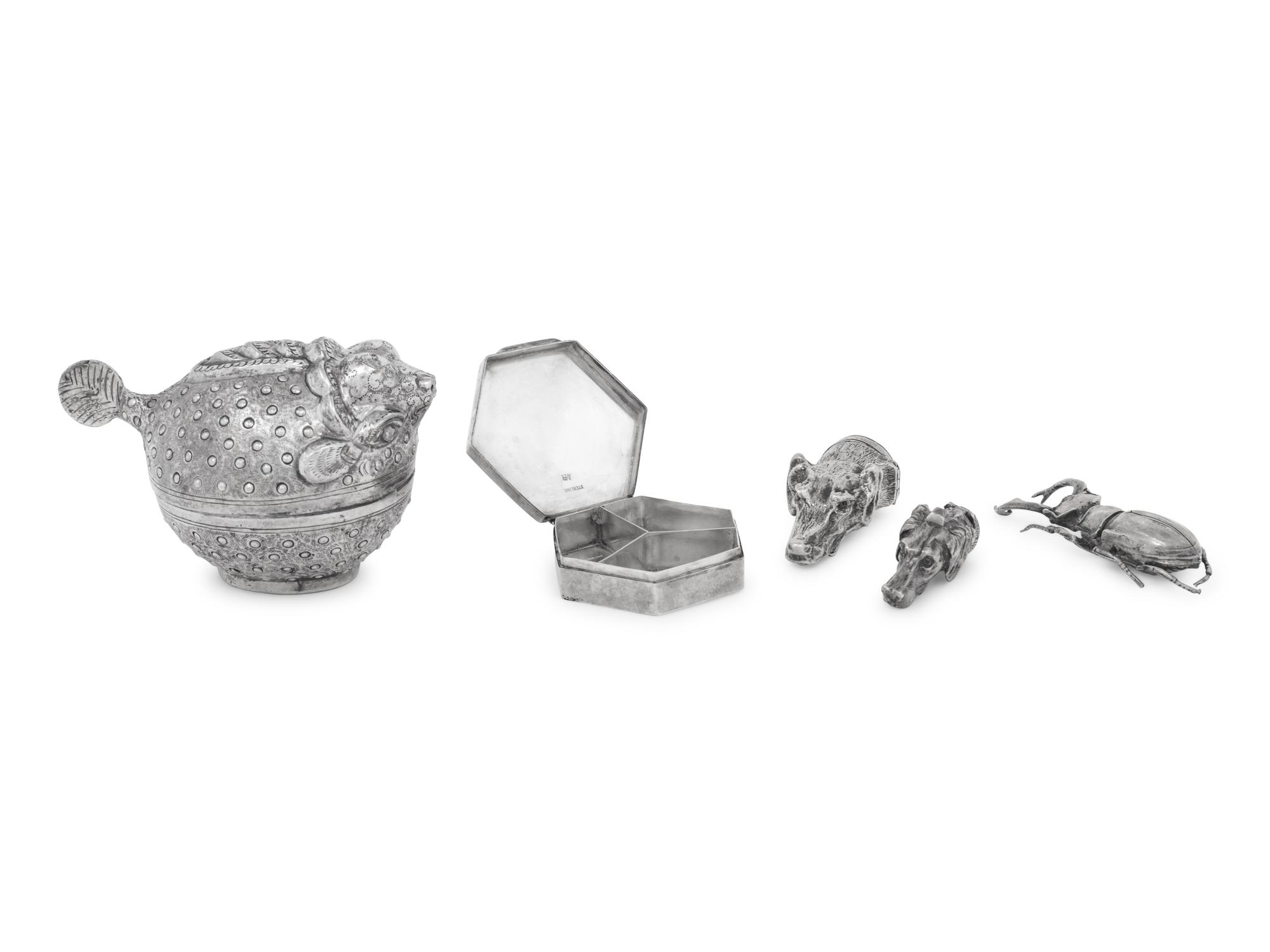Five Silver Zoomorphic Articles