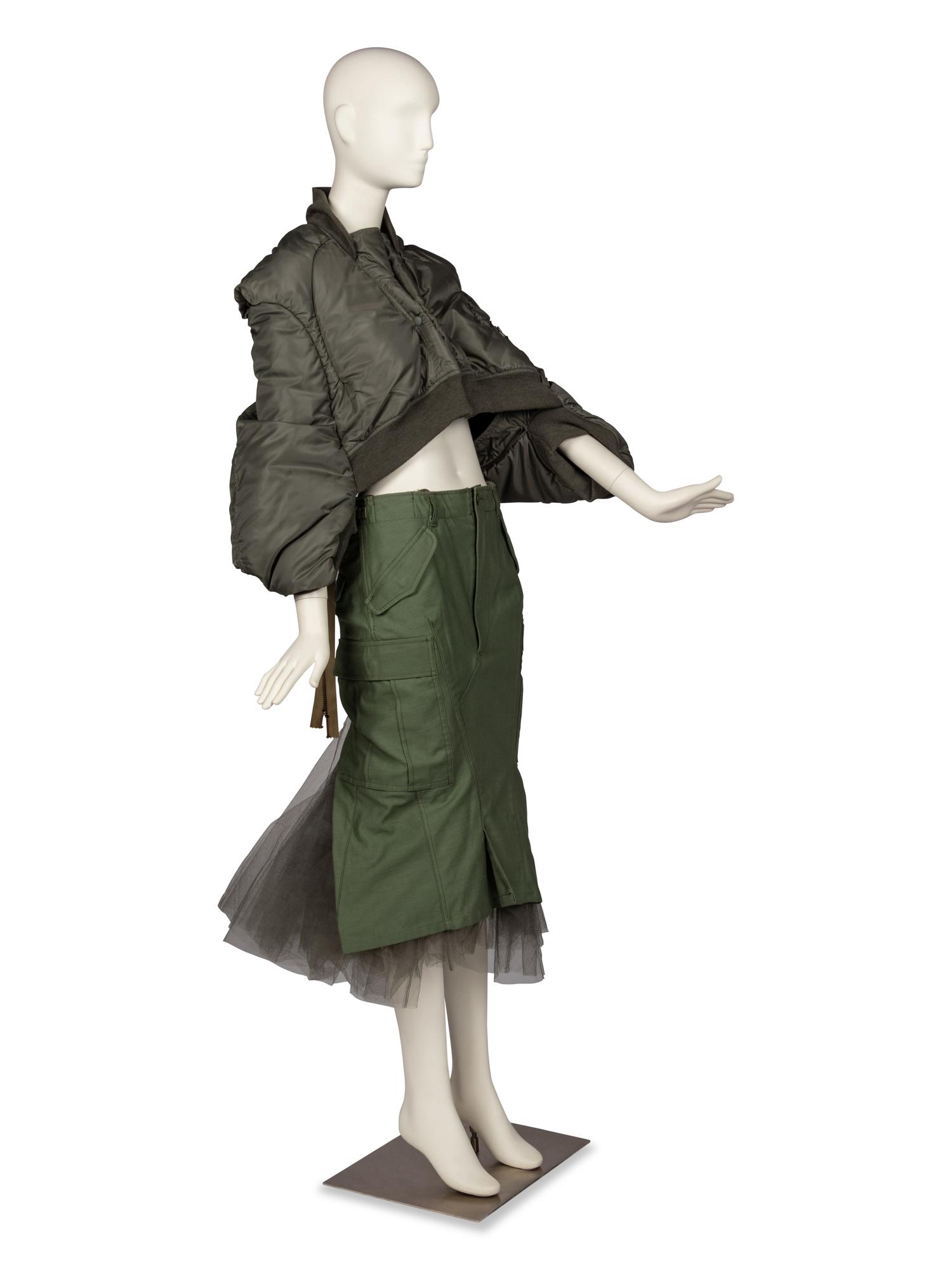 Junya Watanabe for Comme des Garçons Olive Cropped Puffer Jacket and Long Skirt