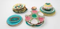 A Group of Majolica Table Articles Diameter of largest 9 inches.