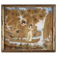 Needlework picture depicting The Lady of the Lake Godrey Folwell (1799-1855), Philadelphia, PA, circa 1814
