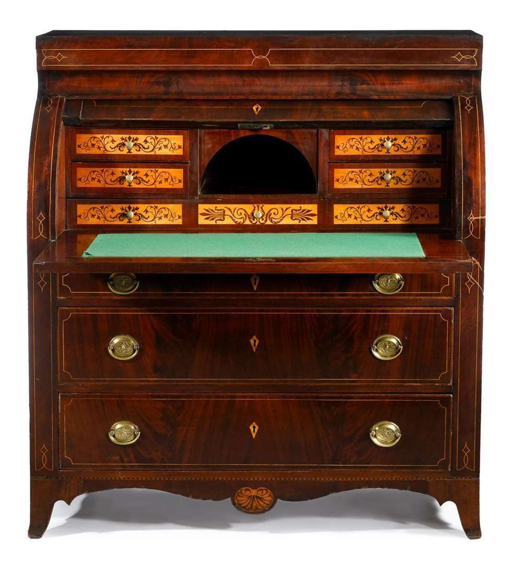 Federal inlaid mahogany cylinder desk baltimore, md, circa 1800