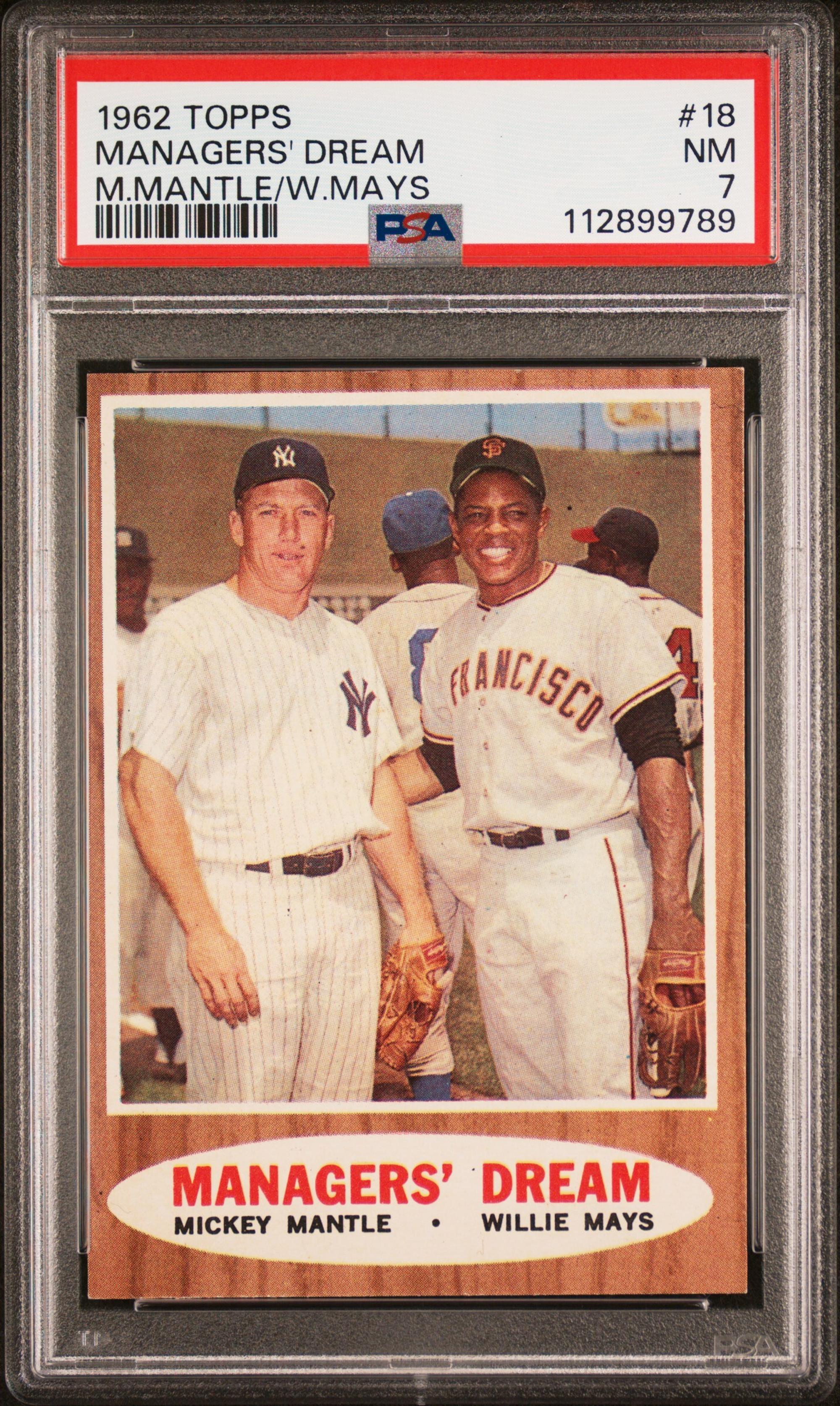 A 1962 Topps Mickey Mantle Willie Mays Managers Dream Baseball Card No. 18 (PSA 7 NM)