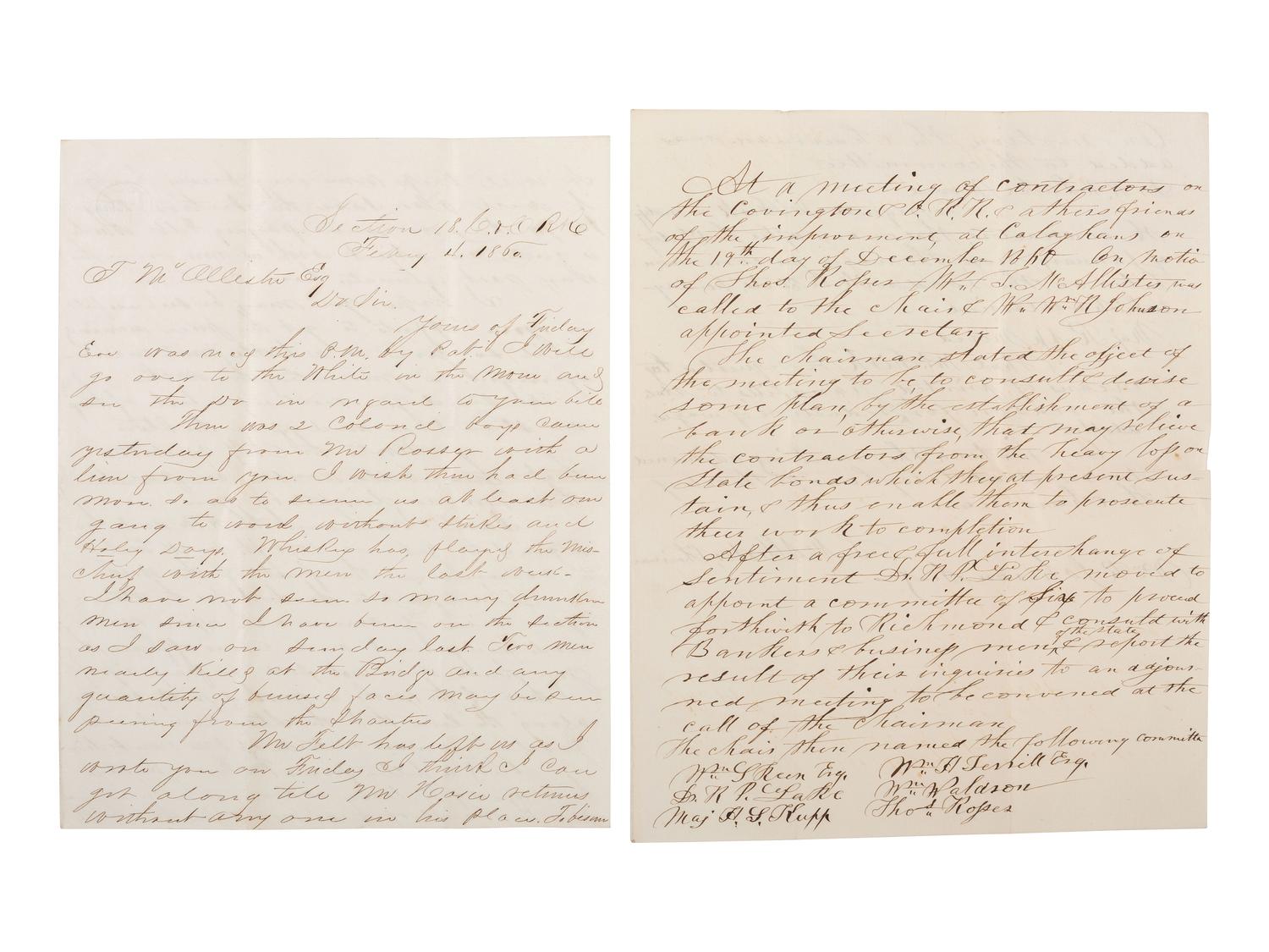 [CIVIL WAR] -- [RAILROAD]. The McAllister family archive, including papers of Captain Thompson McAllister, 27th Virginia Infantry, and his Union family members.