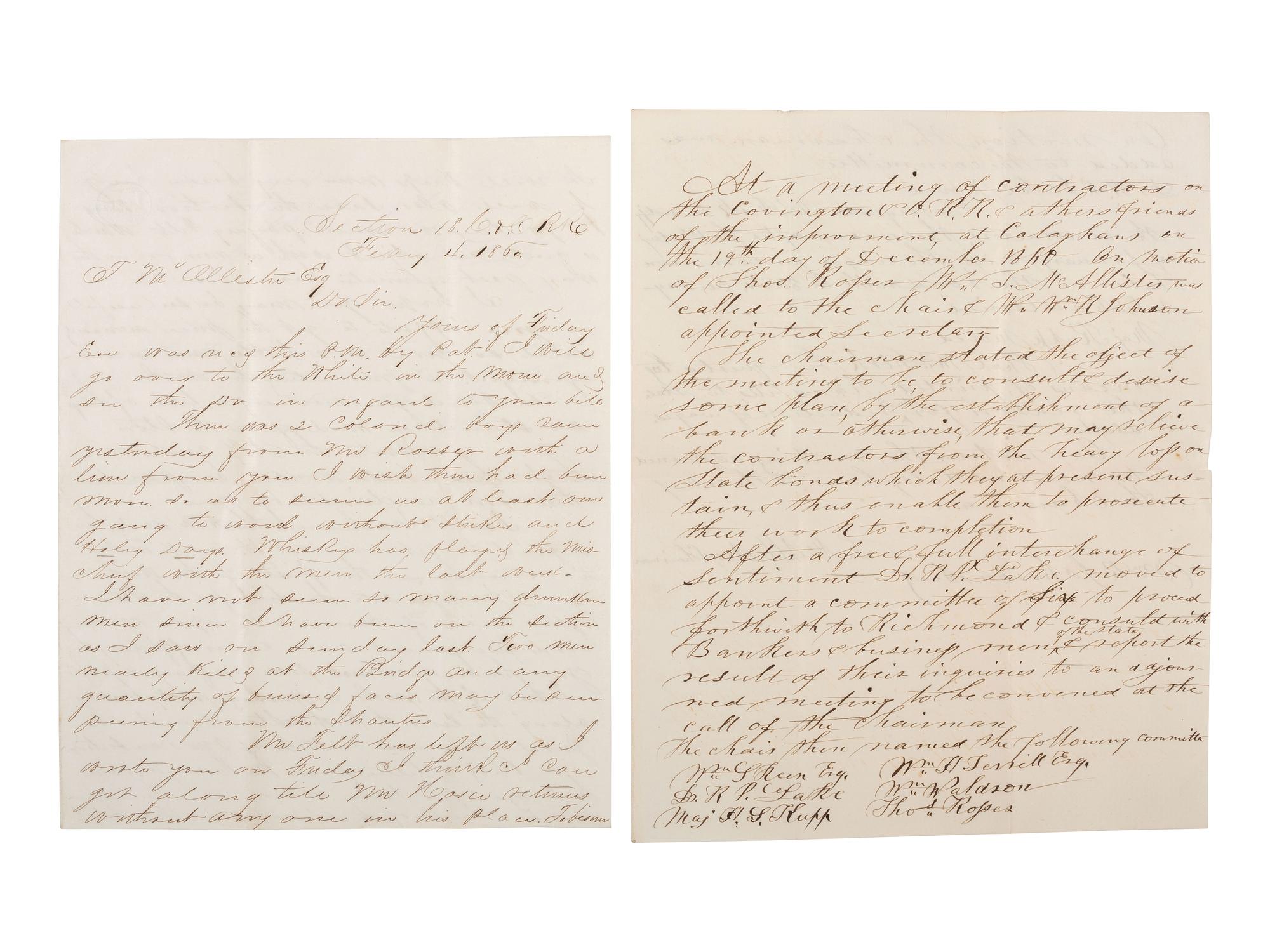 [CIVIL WAR] -- [RAILROAD]. The McAllister family archive, including papers of Captain Thompson McAllister, 27th Virginia Infantry, and his Union family members.