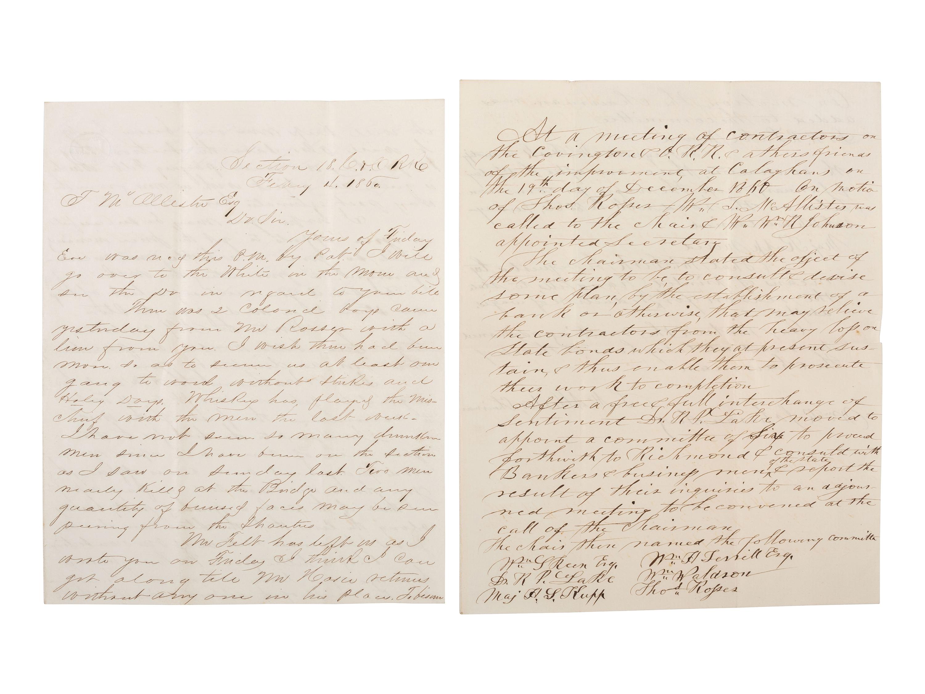 [CIVIL WAR] -- [RAILROAD]. The McAllister family archive, including papers of Captain Thompson McAllister, 27th Virginia Infantry, and his Union family members.