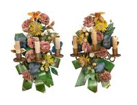 A Pair of Tole Peinte Three-Light Wall Lights