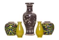 A Group of Five Chinese Porcelain Articles Height of tallest 12 inches.