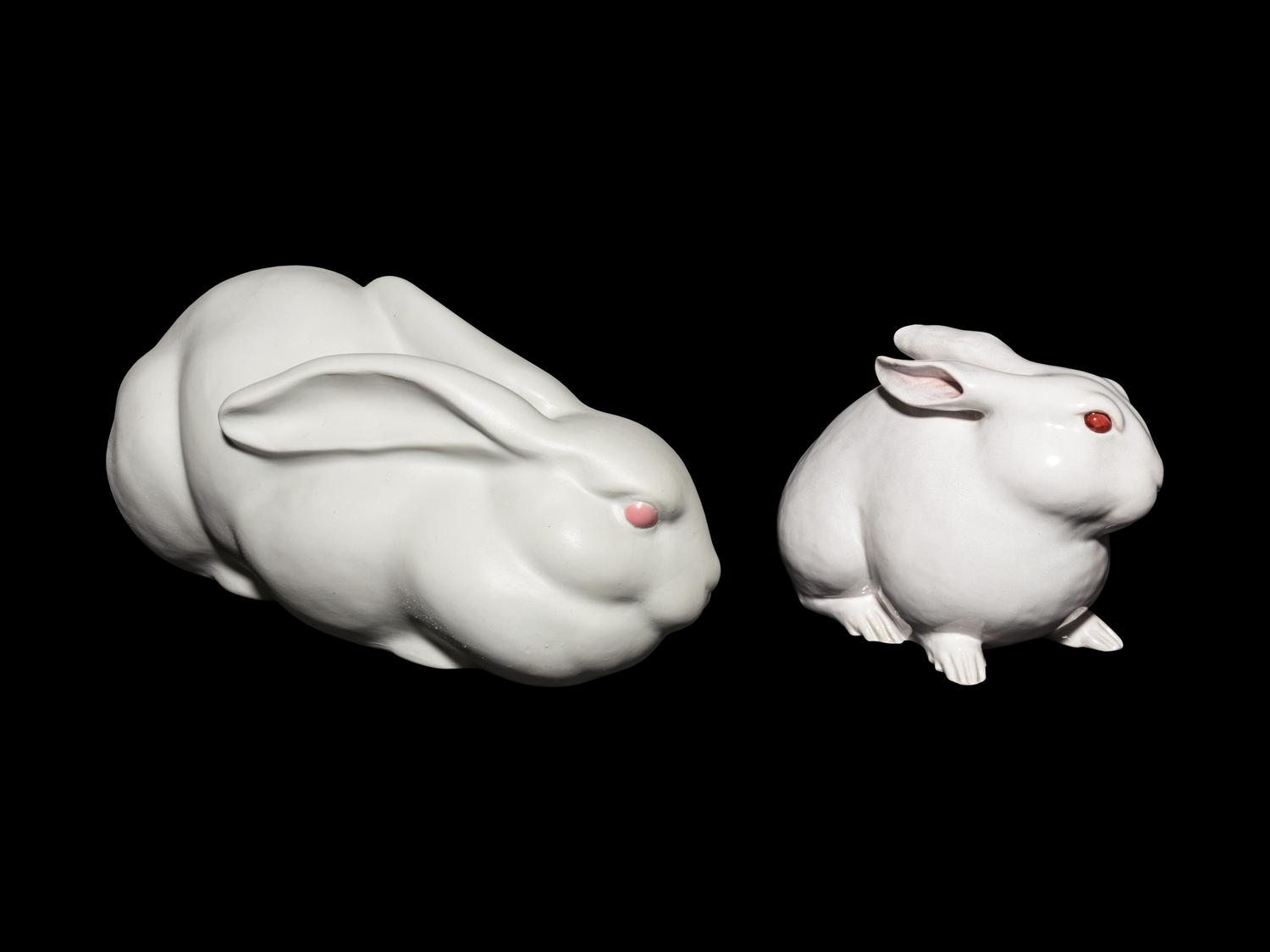 Two Japanese Ceramic Figures of Rabbits