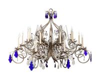 A Set of Three Large Metal and Glass Sixteen-Light Chandeliers