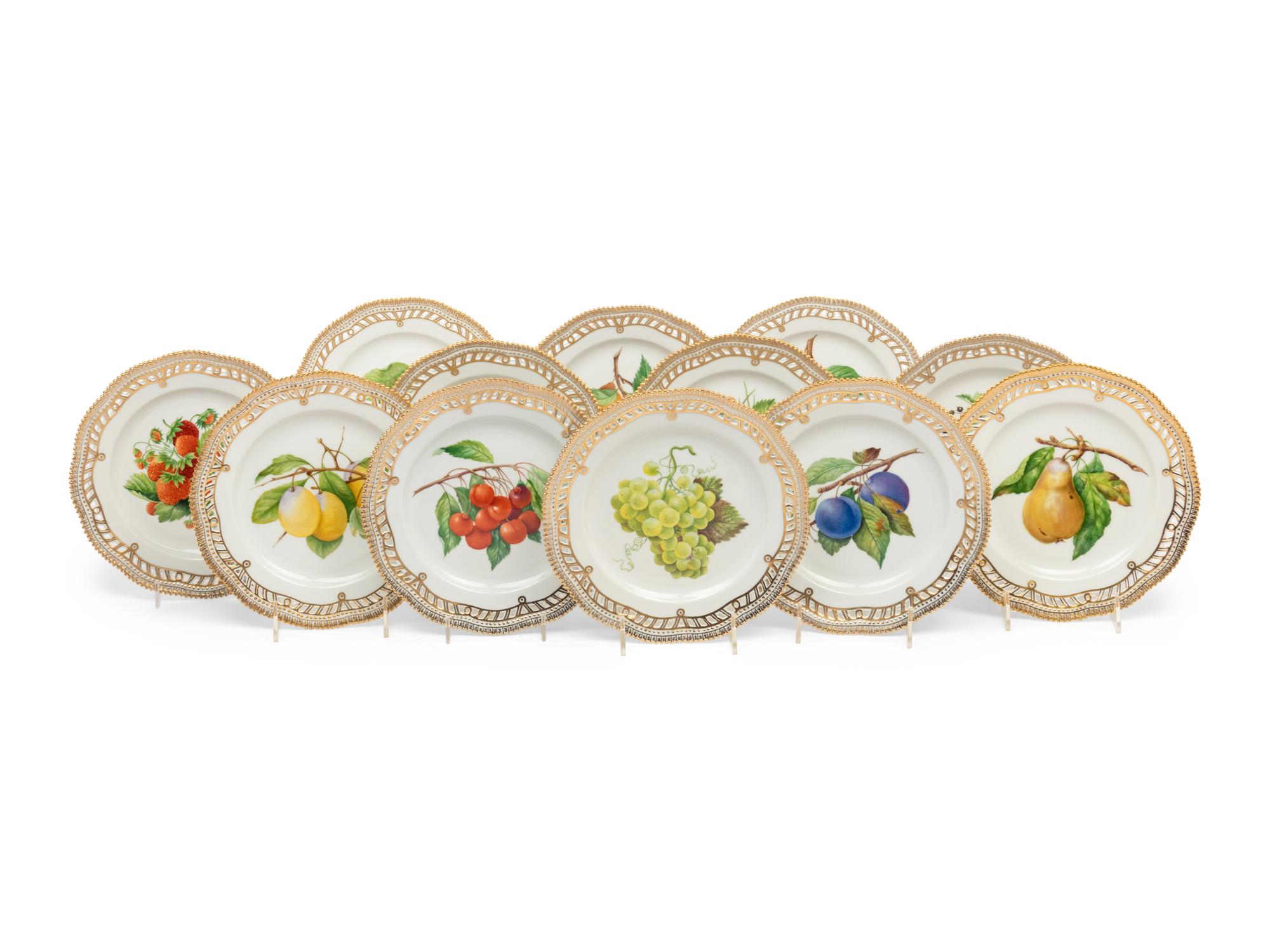 A Set of Thirteen Royal Copenhagen Fruit Service Articles