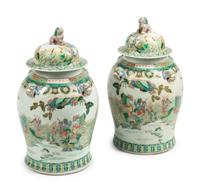 A Pair of Chinese Famille Verte Porcelain Ginger Jars