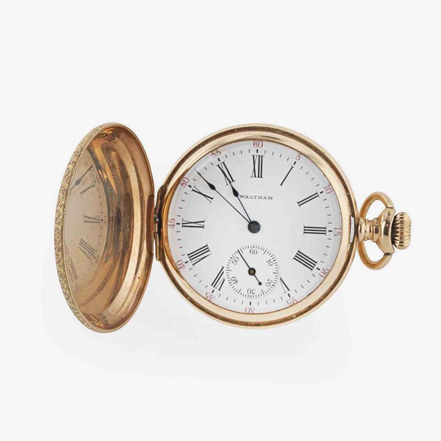A 14K Yellow Gold Hunter Case Packet Watch by Waltham