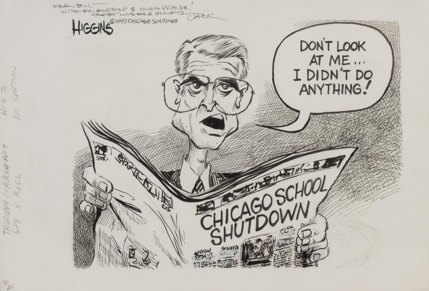 (Cartoon Art) HIGGINS, Jack (1954). A group of 7 cartoons by Jack Higgins, comprising: