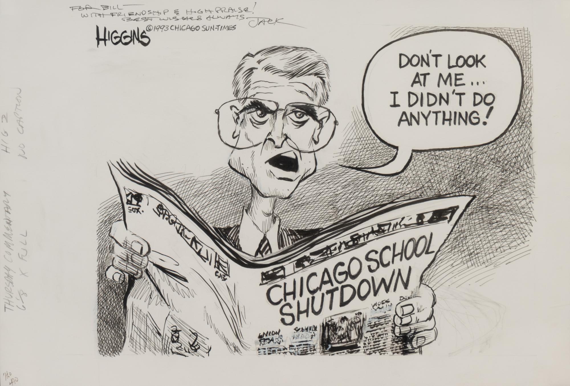 (Cartoon Art) HIGGINS, Jack (1954). A group of 7 cartoons by Jack Higgins, comprising:
