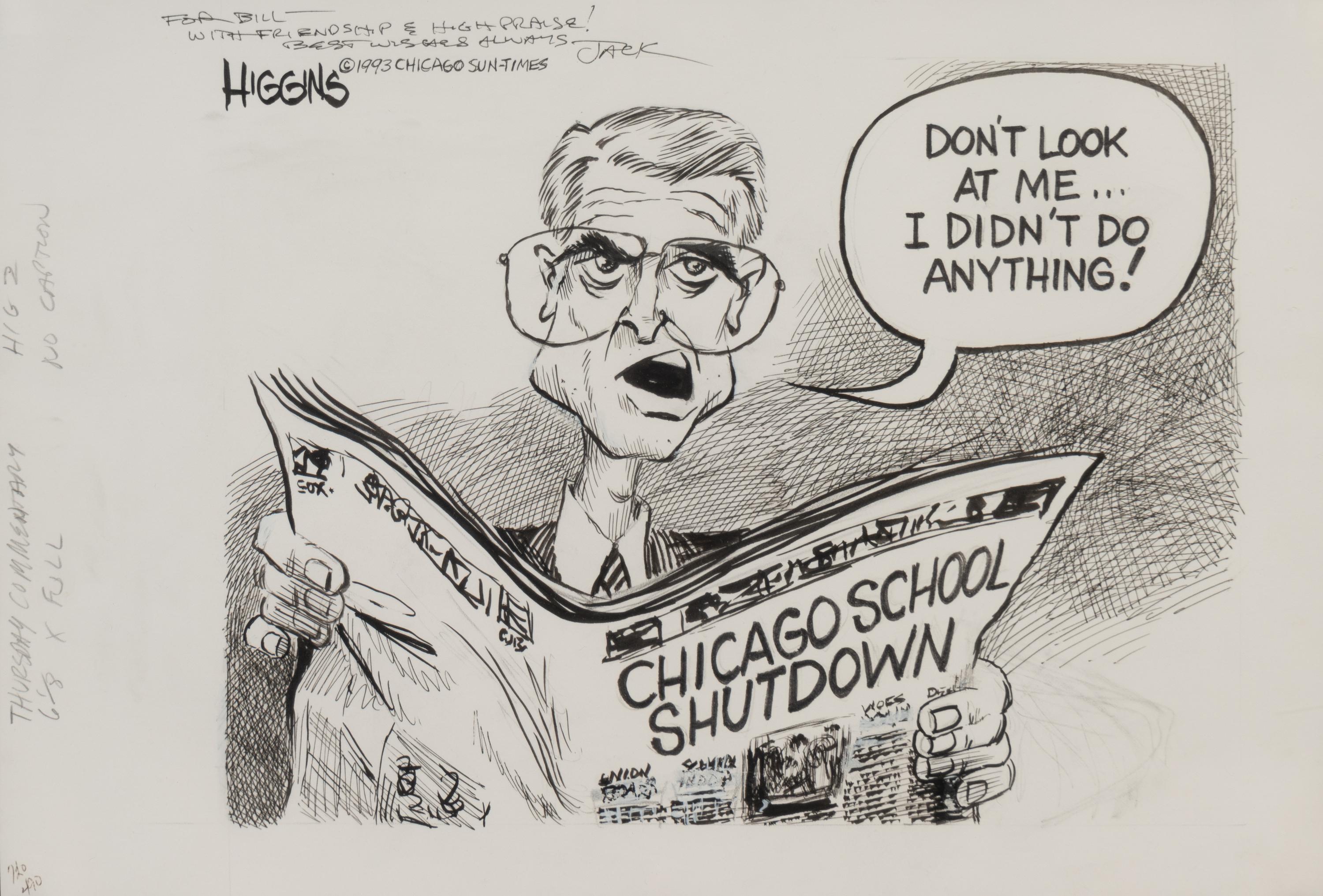 (Cartoon Art) HIGGINS, Jack (1954). A group of 7 cartoons by Jack Higgins, comprising: