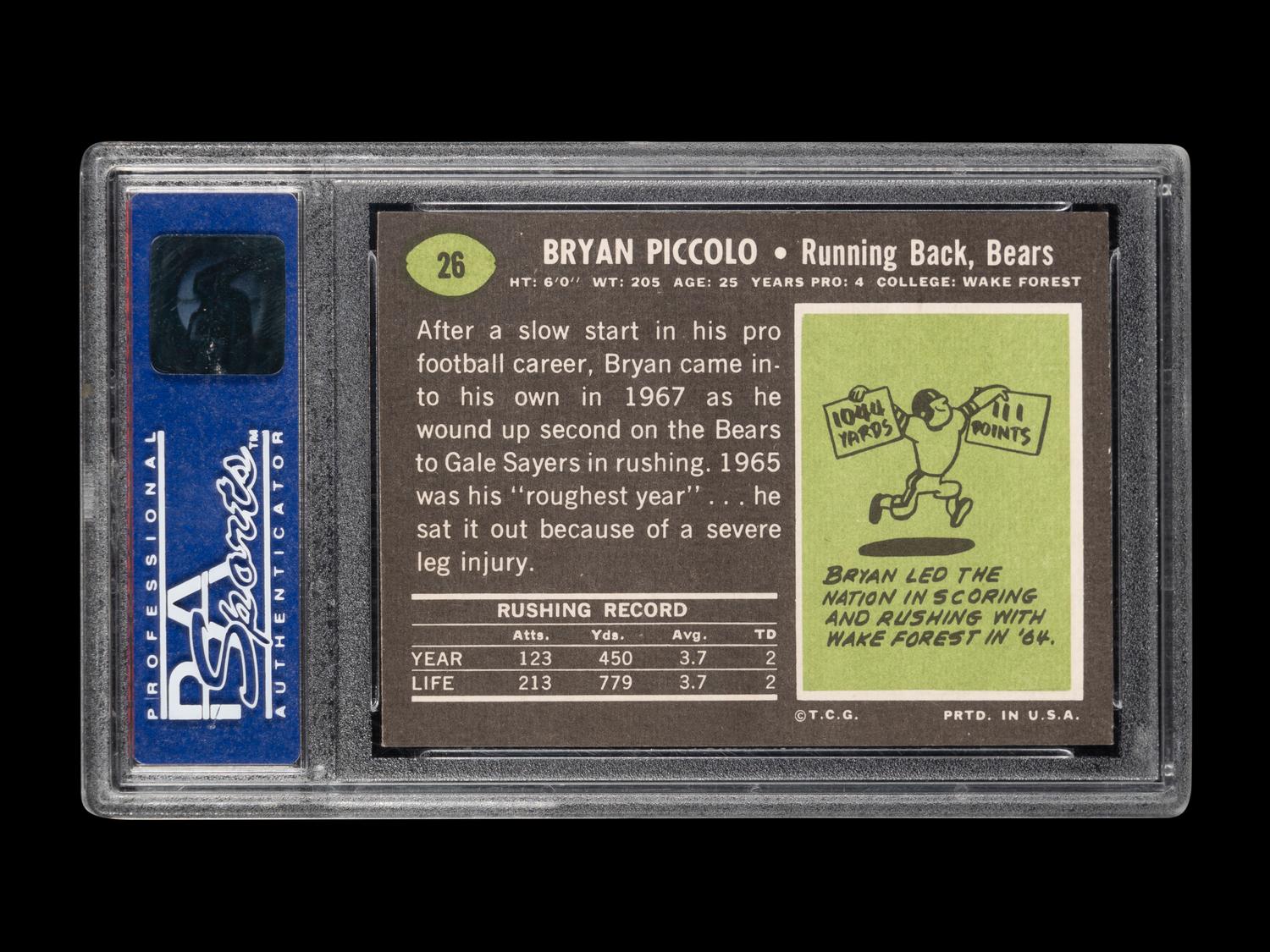 A 1969 Topps Brian Piccolo Rookie Football Card No. 26 (PSA 7 NM)