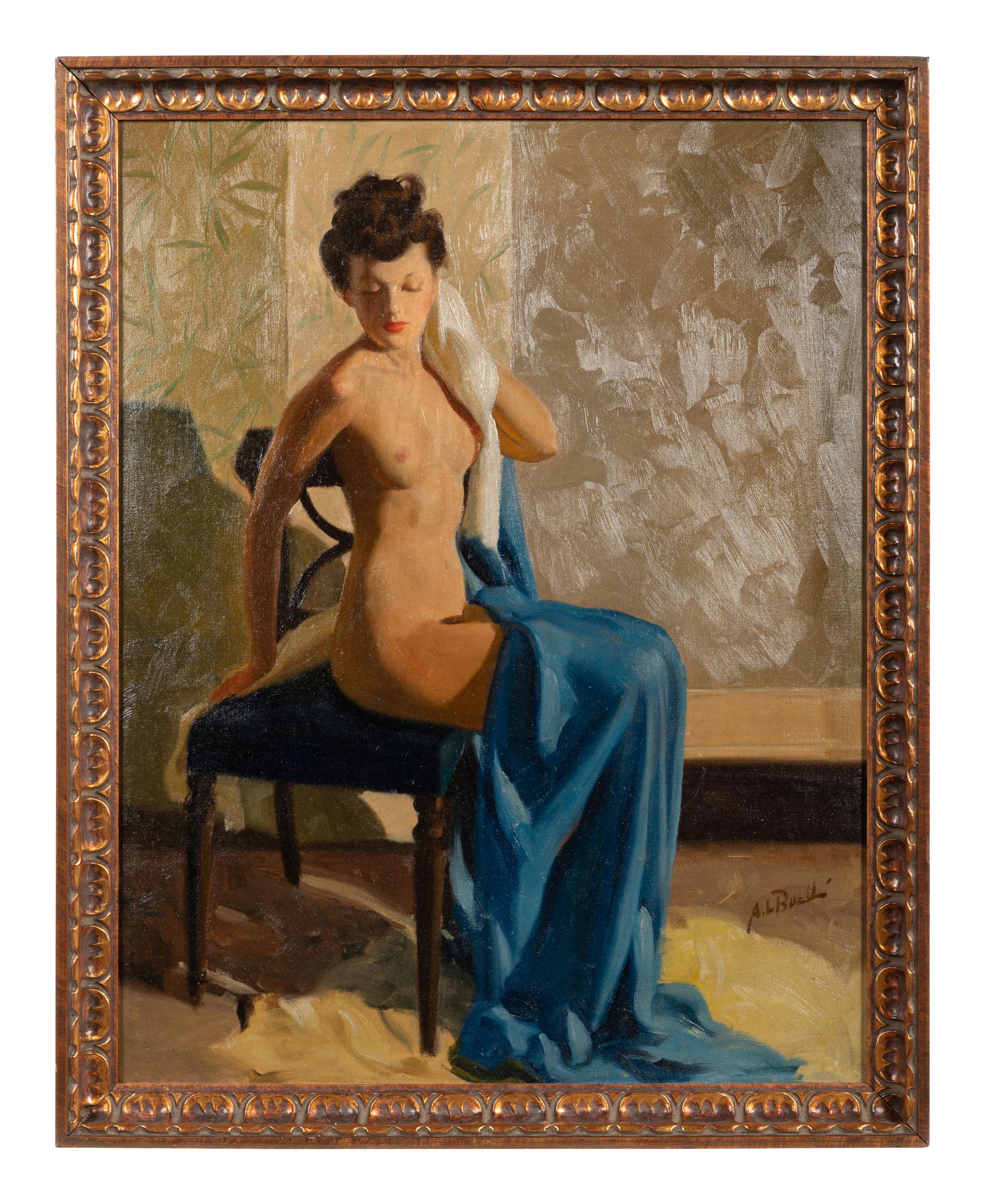 Seated Nude with Blue Drapery