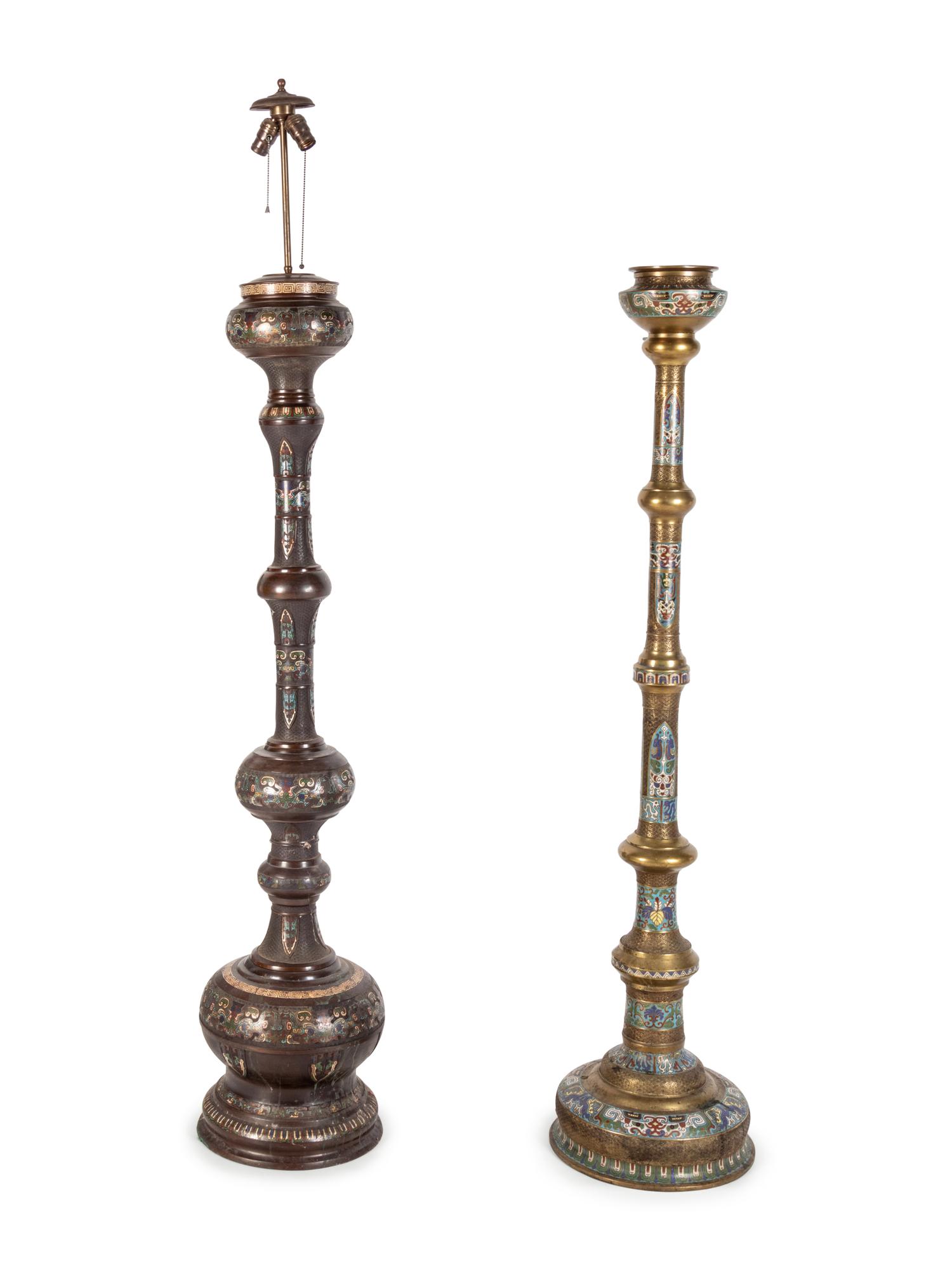 Two Japanese Champlevé Floor Lamp Stands