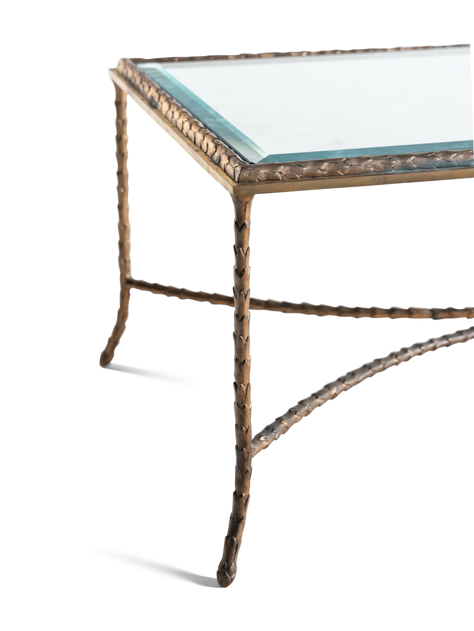 A Gilt Metal and Glass Low Table in the Style of Maison Bagues