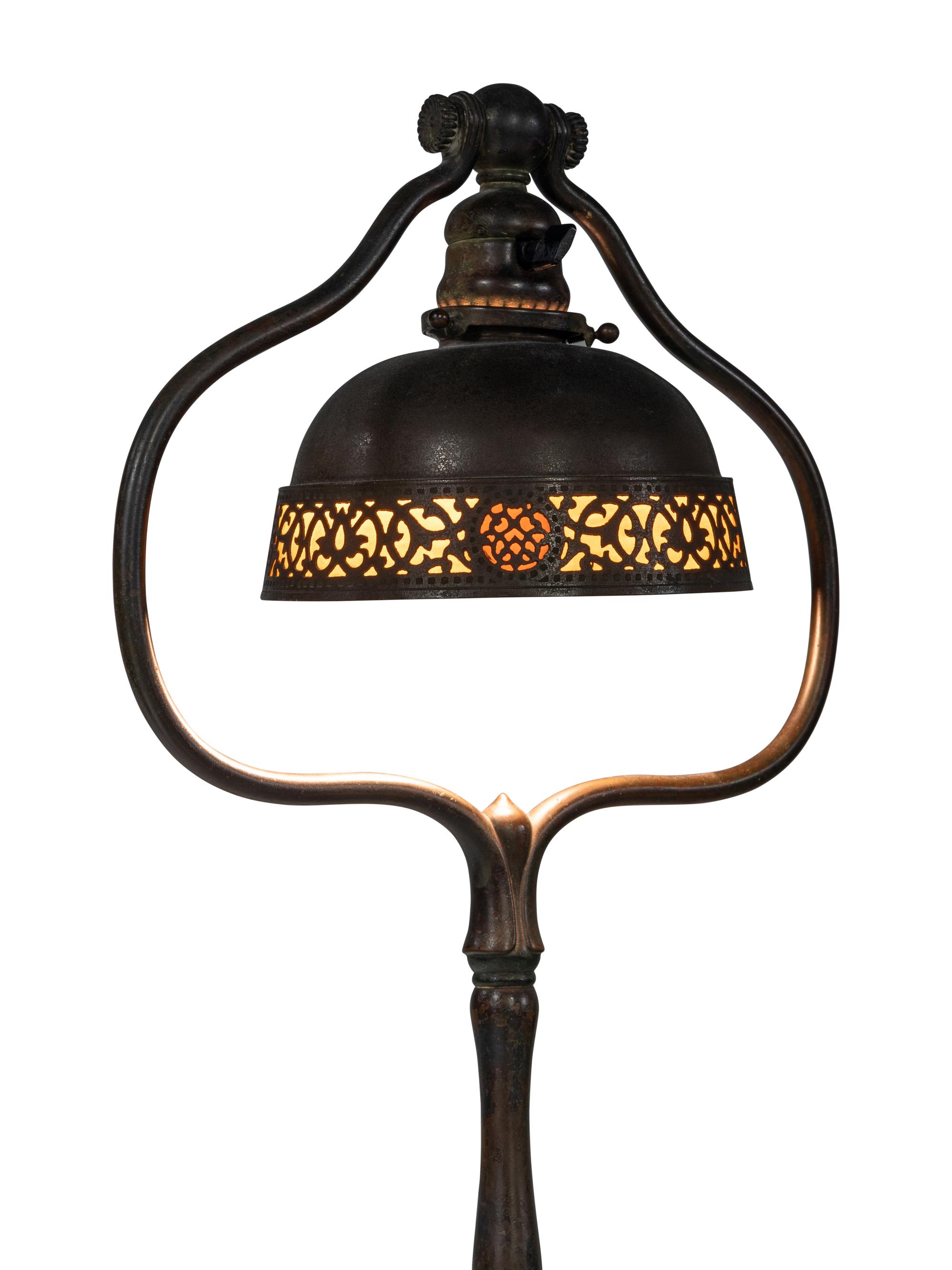 A Tiffany Studios Model 423 Style Bronze Harp Floor Lamp