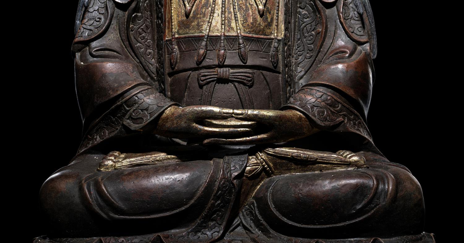 A Chinese Parcel Gilt Bronze Figure of Guanyin