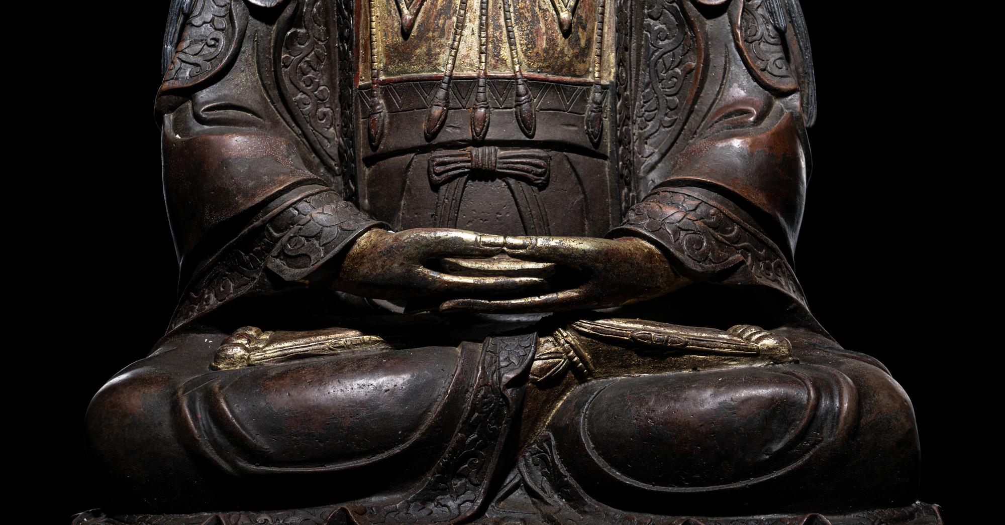 A Chinese Parcel Gilt Bronze Figure of Guanyin