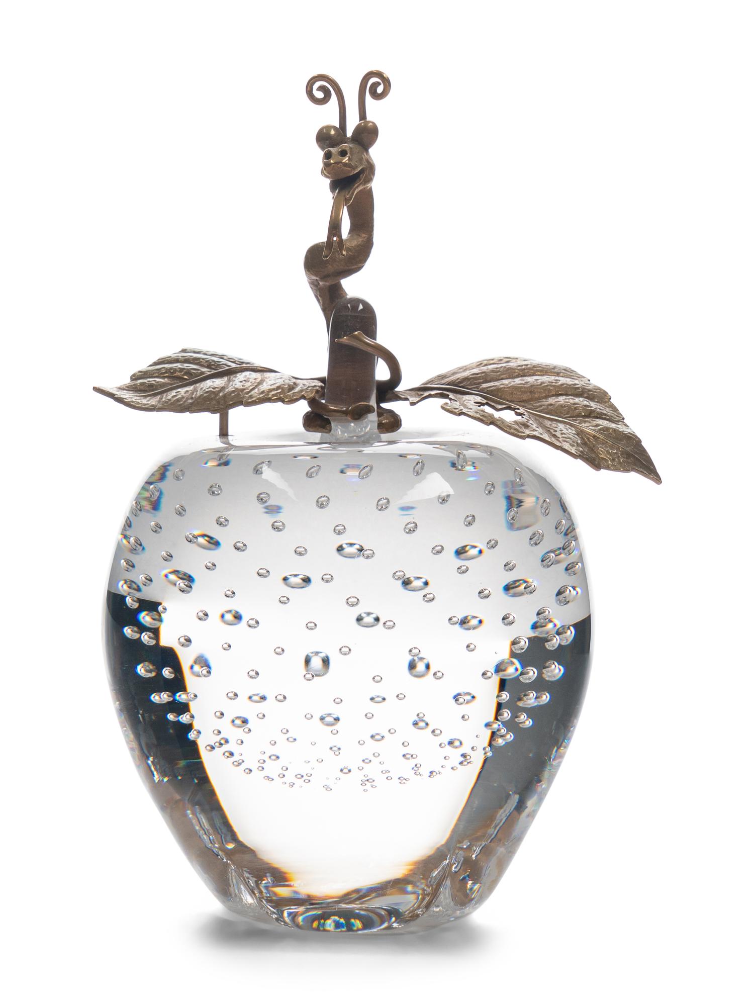 A Steuben Glass and 18 Karat Gold Apple of Eden Sculpture