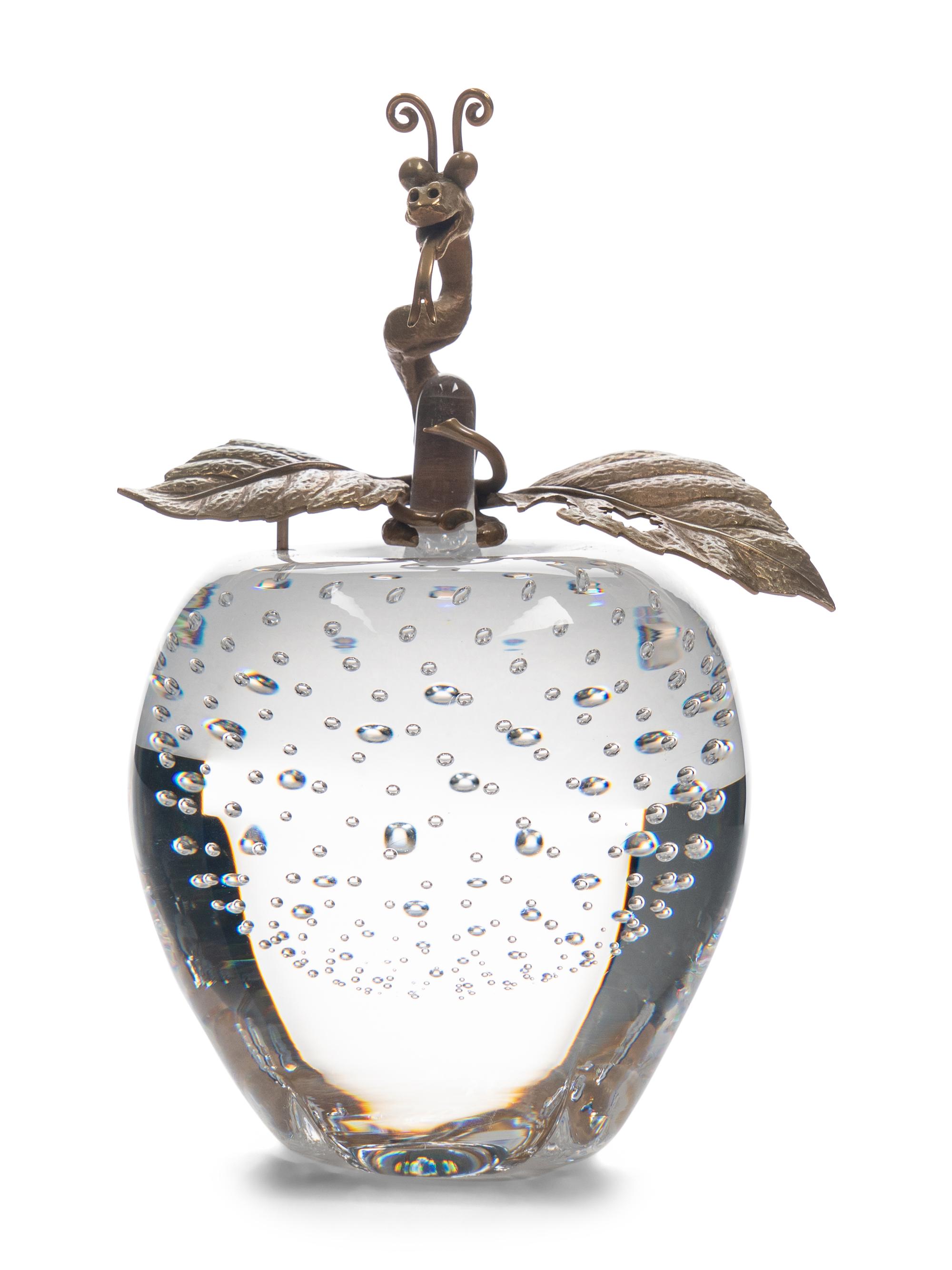 A Steuben Glass and 18 Karat Gold Apple of Eden Sculpture