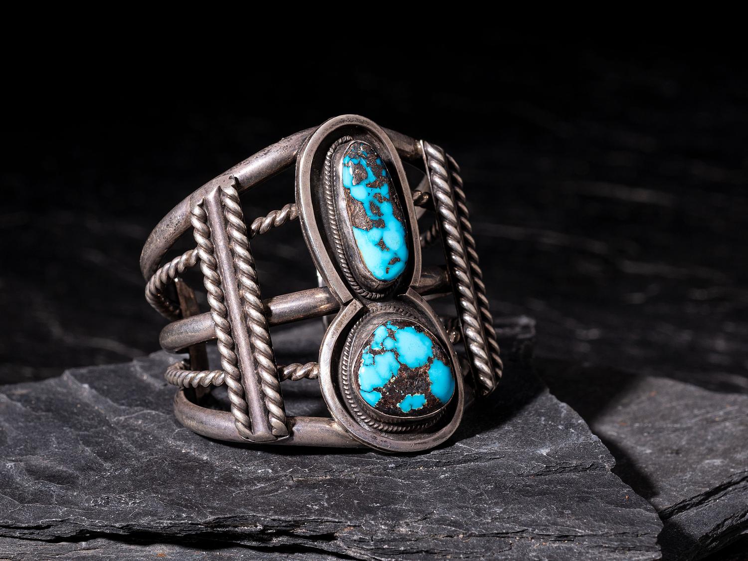 Navajo Silver and Bisbee Turquoise Cuff Bracelet