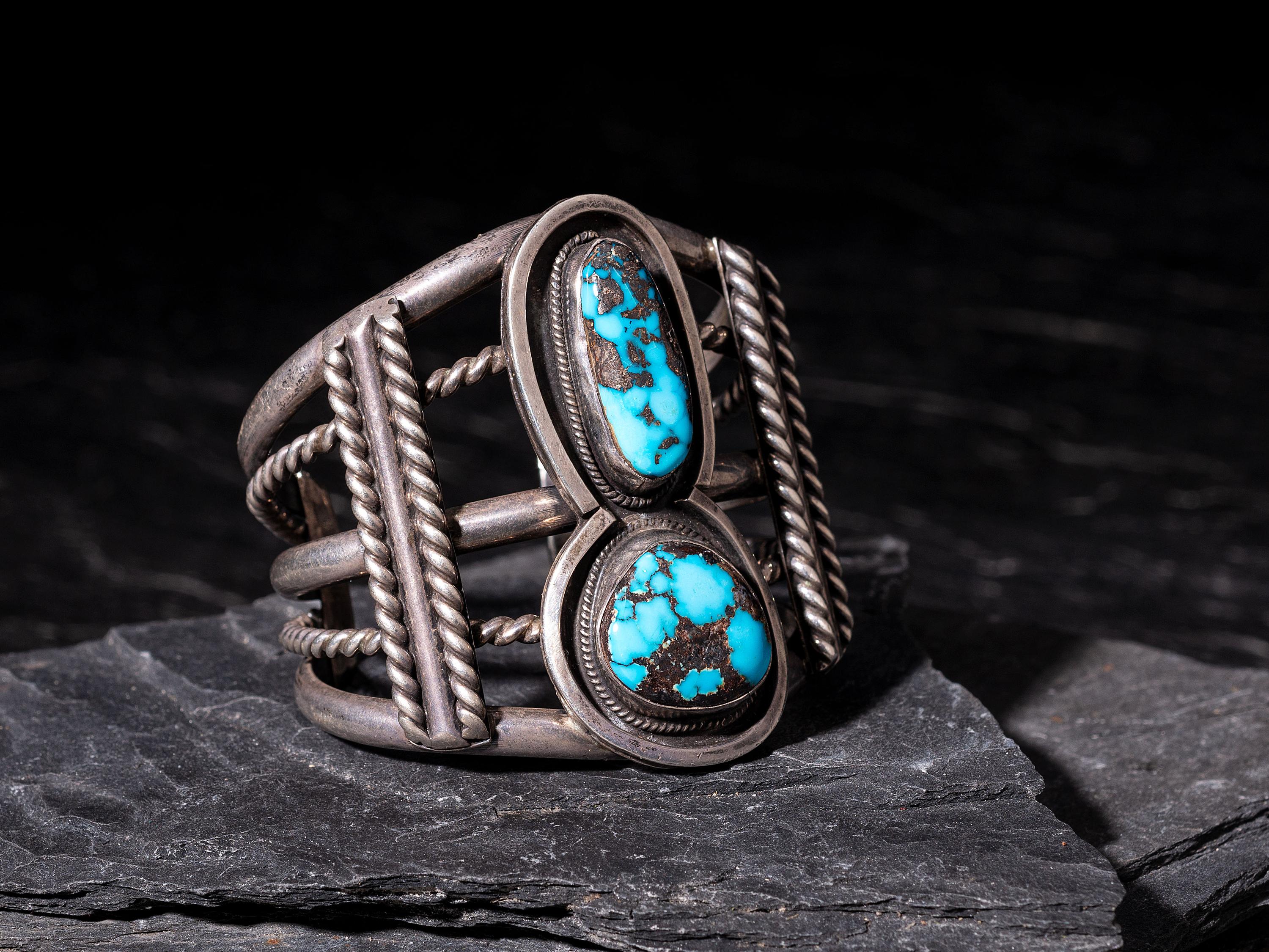 Navajo Silver and Bisbee Turquoise Cuff Bracelet